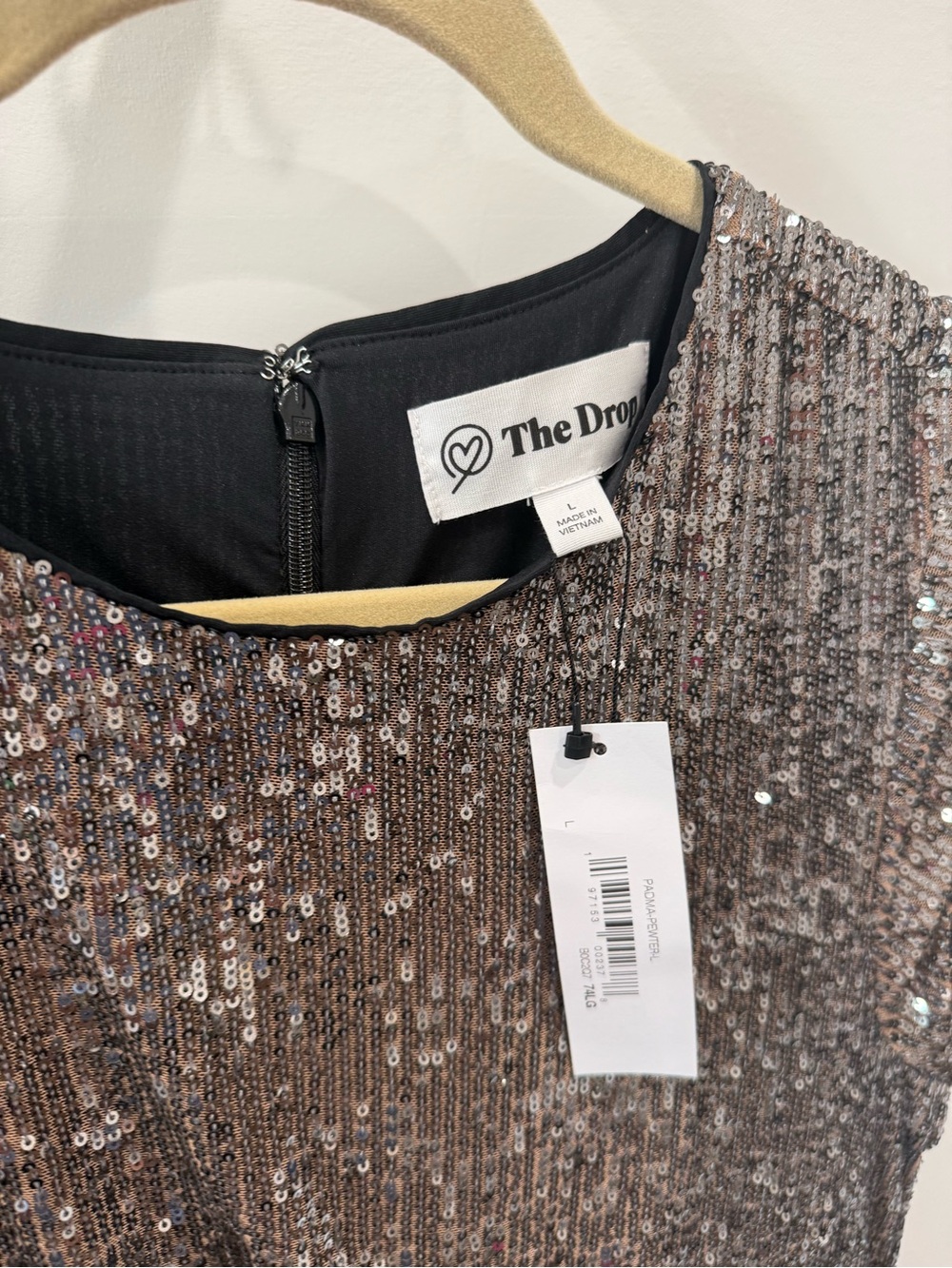 The Drop Silver Sequined Midi Evening Dress with Cutout Large - Picture 3 of 5